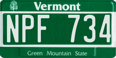 VT license plate NPF734