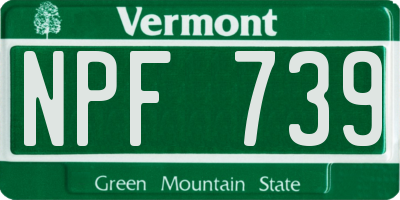 VT license plate NPF739