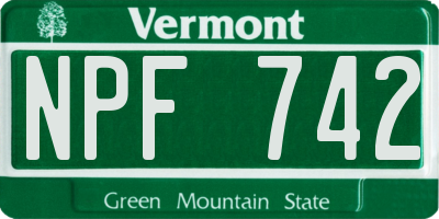 VT license plate NPF742