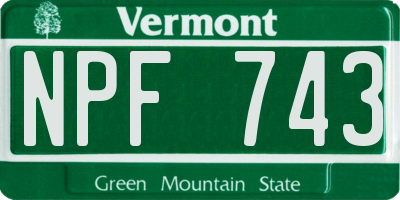 VT license plate NPF743