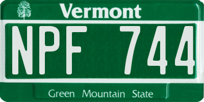 VT license plate NPF744