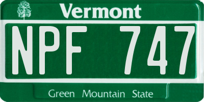 VT license plate NPF747