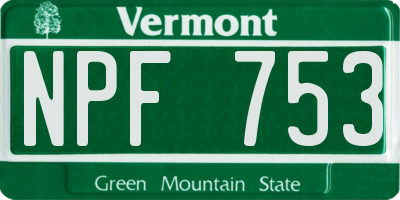 VT license plate NPF753