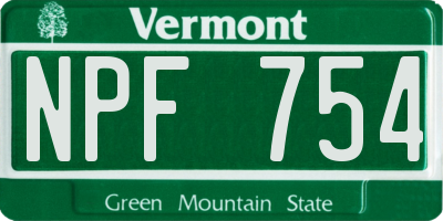 VT license plate NPF754