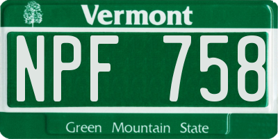 VT license plate NPF758