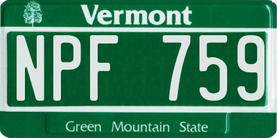 VT license plate NPF759