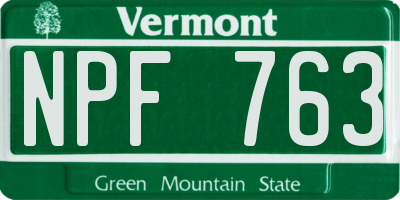 VT license plate NPF763