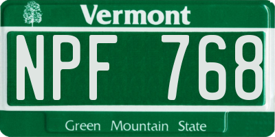 VT license plate NPF768