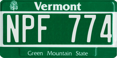 VT license plate NPF774