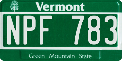 VT license plate NPF783