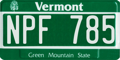 VT license plate NPF785