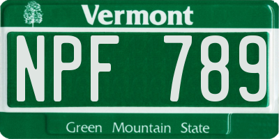 VT license plate NPF789