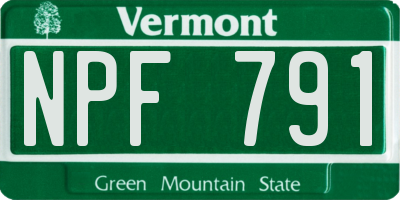 VT license plate NPF791