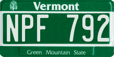 VT license plate NPF792