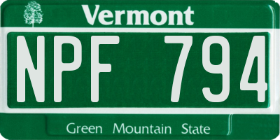 VT license plate NPF794