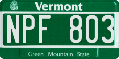 VT license plate NPF803