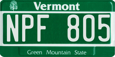 VT license plate NPF805