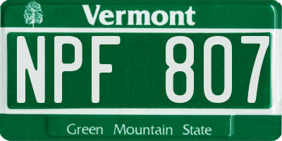 VT license plate NPF807