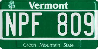 VT license plate NPF809