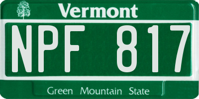 VT license plate NPF817