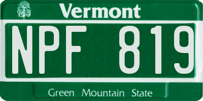 VT license plate NPF819