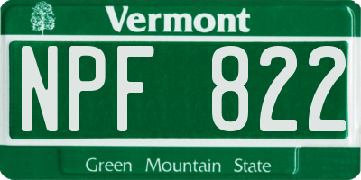 VT license plate NPF822