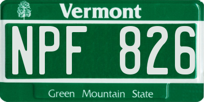 VT license plate NPF826