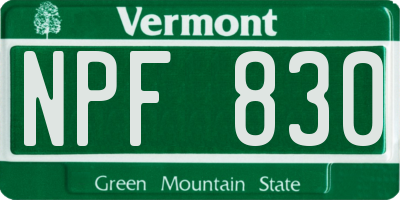 VT license plate NPF830
