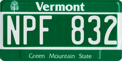 VT license plate NPF832
