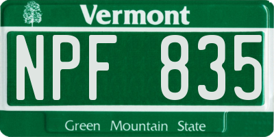 VT license plate NPF835