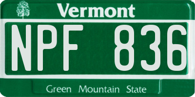 VT license plate NPF836