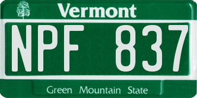 VT license plate NPF837