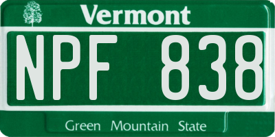 VT license plate NPF838