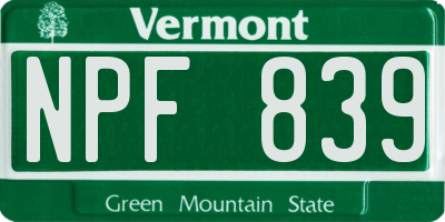 VT license plate NPF839
