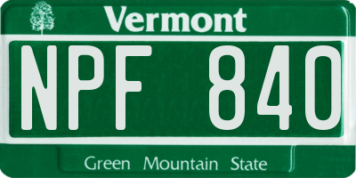VT license plate NPF840