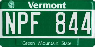 VT license plate NPF844