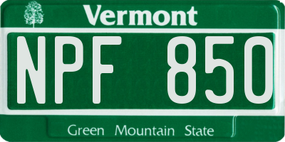 VT license plate NPF850
