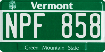 VT license plate NPF858