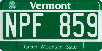 VT license plate NPF859