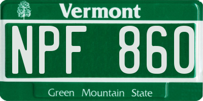 VT license plate NPF860