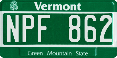 VT license plate NPF862