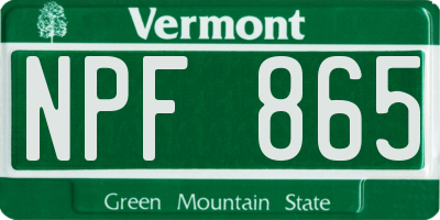 VT license plate NPF865