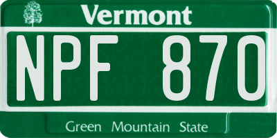VT license plate NPF870