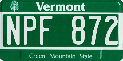 VT license plate NPF872