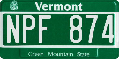 VT license plate NPF874