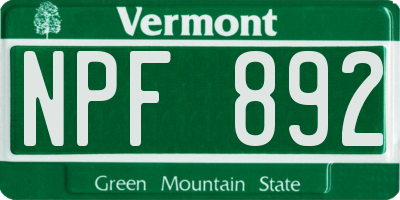 VT license plate NPF892