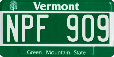 VT license plate NPF909