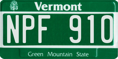 VT license plate NPF910