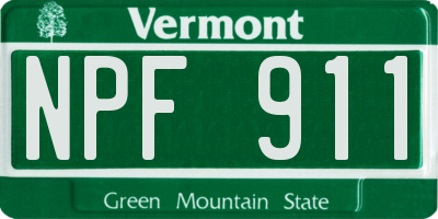 VT license plate NPF911