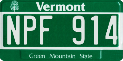 VT license plate NPF914
